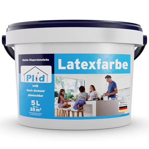 Plid® latex boja bijela mat - periva unutarnja boja za kuhinju i kupaonicu - lateks boja periva lako se čisti i ne stvara mulj - periva ne puni (5000 ml - mat)