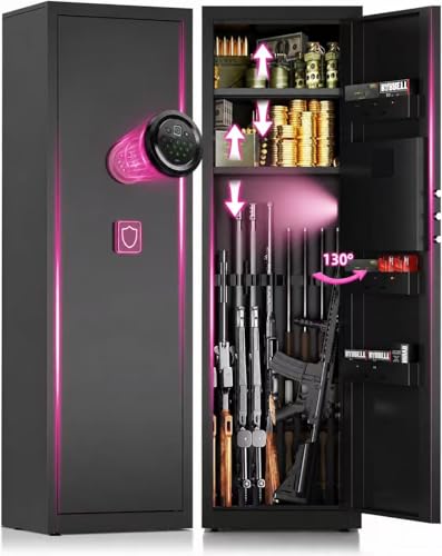 Image of 5-8 Gun Safe for Rifles and Pistols, Gun Cabinets for Rifles and Shotguns with Digital Keypad & LED Light, Rifle Safe for Home with Removable Shelves and Alarm System, Easy Assembly Gun Locker