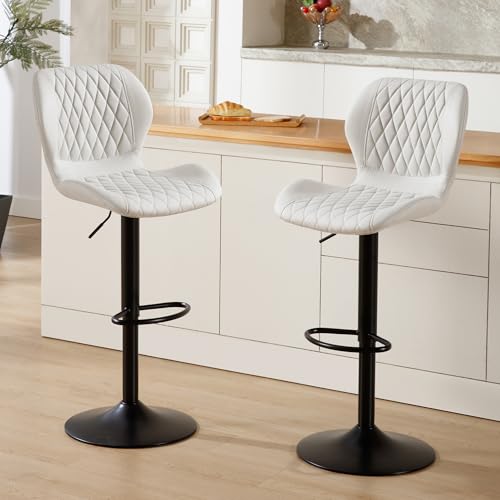 Image of Modern Bar Stools, Swivel Barstools Counter Height with High Backrest, Adjustable Fabric Bar Stools for Kitchen Island Chairs Beige