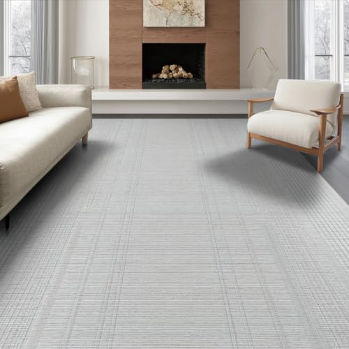 Flatwoven High Traffic Area Rug 6x9, All Weather Shoe & Pet Feeding Floor Protector Linear Ribbed Design Carpet, Non Slip, Stain Resistant, Washable Area Rugs for Living Room, Bedroom (Gray, 6x9)