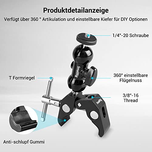 SMALLRIG Mini Magic Arm mit Super Clamp, Super Klammer, Stativ Clamp für DJI Ronin M, Kamerahalterung Klemme mit 360° Kugelkopfarm, Klemm Halterung Halter - 1138 - Image 3