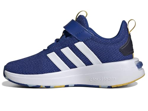 adidas Racer TR23 Elastic Lace Sneaker, Team Royal Blue/White/Utility Yellow, 1 US Unisex Little Kid4
