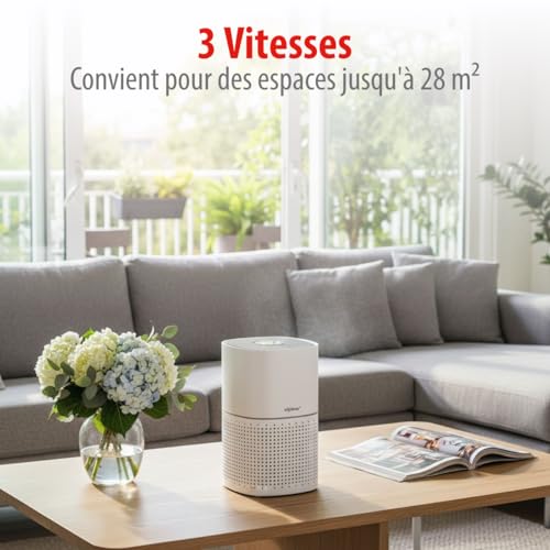 alpina Purificateur d'Air avec Ioniseur - Filtre à Air HEPA H11 - Air Purifier 3 Vitesses - Destructeur d'Odeur - Purificateur Air avec Minuteur, Mode Nuit Silencieux - Air Purifier 28 m2 - Blanc – Image 5