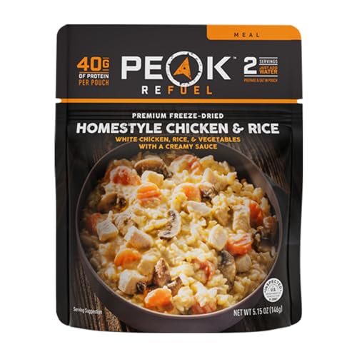 Peak-Refuel-Homestyle-Chicken-Rice-Premium-Freeze-Dried-Camping-Food-Backpacking-Hiking-MRE-Meals-Just-Add-Water-100-Real-Meat-40g-of-Protein-2-Serving-Pouch