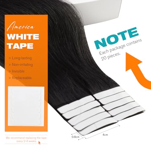 Image of Sunny Hair Tape in Hair Extensions Human Hair Natural Black 50g 20Pcs