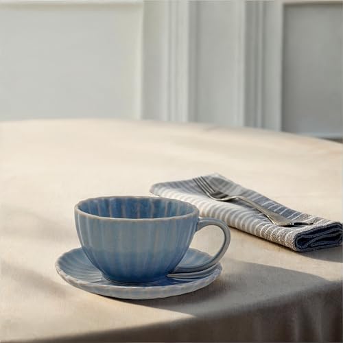 Mug de piedra de 10 oz con plato azul claro miniatura 4