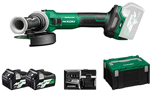 HIKOKI Akku Winkelschleifer, G3613DVEWQZ, (36V (2,5 Ah) Li-ion) 0-10000 min-1/min Drehzahl, Scheiben-ø: 125mm, Brushless, mit AT Modus, Spindelarrietierung, im HSC III