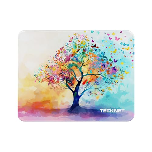 TECKNET Mauspad, 28 x 21 cm Gaming Mousepad mit Wasserdicht und Rutschfester Gummi für PC-Büro, Arbeit, Gaming, Studium, Laptop, Computer, Zuhause-Bunter Baum