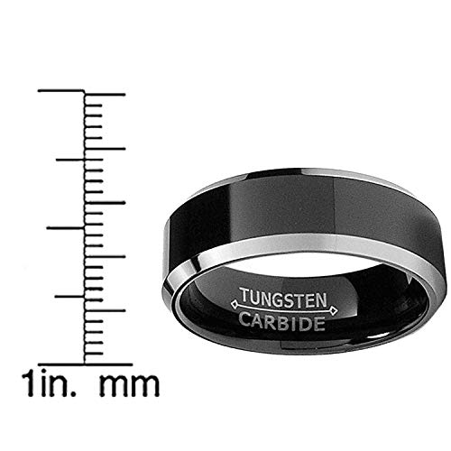 8MM Flat Top Two Tone Black Tungsten Ring Wedding Band Sizes 5 to 154
