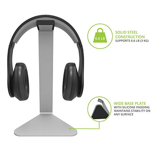 Image of Kanto H1 Universal Headphone Stand - Silver - Solid Steel Construction - Curved Silicone Resting Surface
