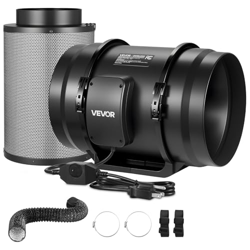VEVOR 8' Air Filtration Kit, 180 CFM Inline Duct Fan with Speed Controller, Carbon Filter & Ducting Ventilation System for Heating Cooling Booster, Grow Tents, Hydroponics