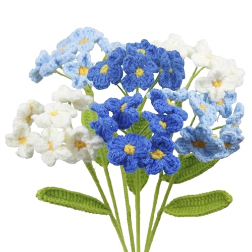 GhuaH 6 Pcs Crochet Flowers Bulk Forget Me Not Crochet Flower Gifts Blue Handmade Crocheted Flowers Bouquet DIY Home Decor for Mother's Day Birthday Wedding Women Moms Wives Friends