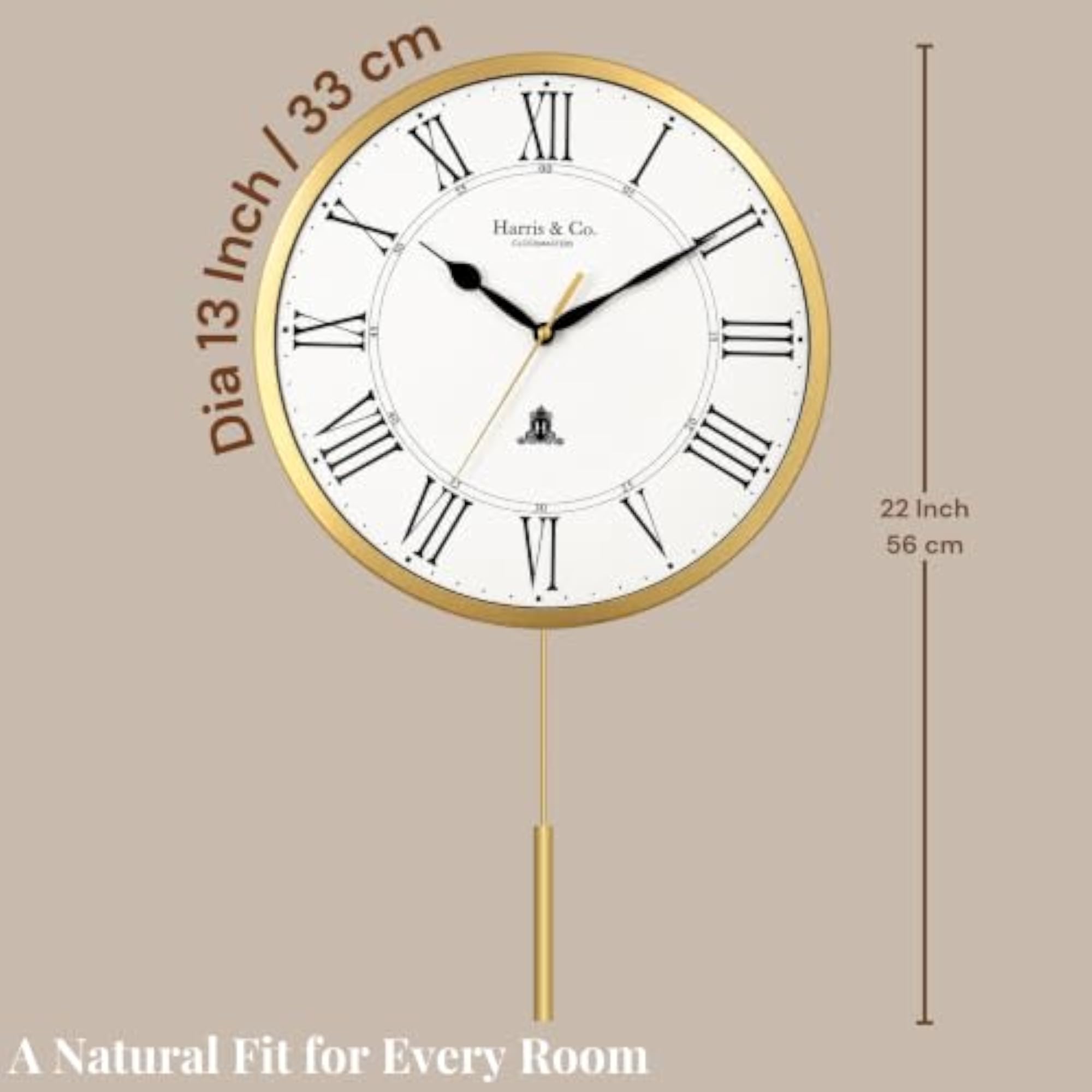 Pendulum Wall Clock, Silent Sweep Noiseless Movement