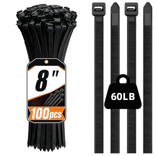 YUZE-WZDQ 8 Inch Black Zip Ties 100 Pack Heavy Duty 60LBS UV Resistant - image 1