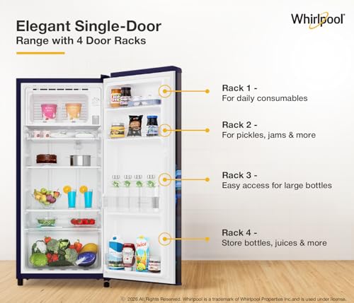 Image of Whirlpool 192 L 4 Star Icemagic Powercool Direct-Cool Single Door Refrigerator (215 IMPC PRM 4S SAPPHIRE PEONY-Y, Blue, 2026 Model)
