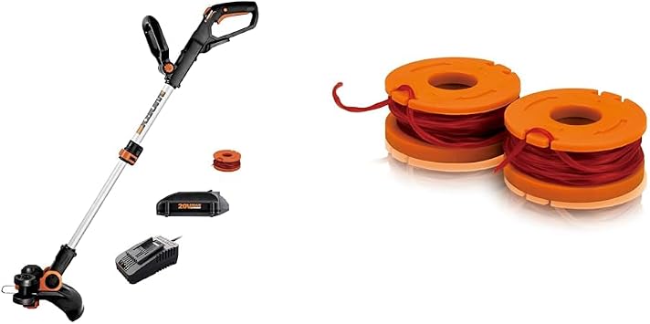 WORX 20V GT 3.0 1 Battery & Charger Grass Trimmer Edger Bundle with WA0004 2 Replacement Trimmer Line Spools for Select Cordless String Trimmers