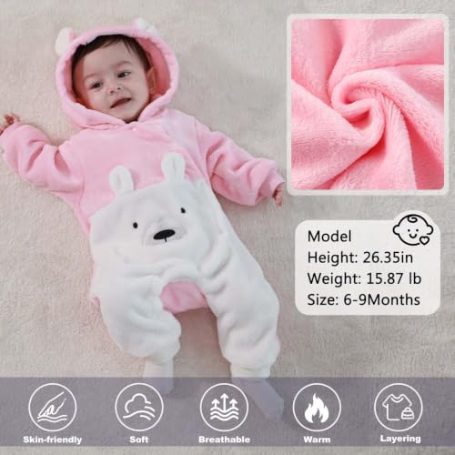 Image of Fairy Baby Newborn Baby Snowsuit Bear Suit Romper Winter Warm Coat Infant Fleece Footie Jumpsuit for Girls Boys 0-18M
