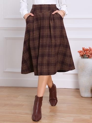 Allegra K Plaid Skirts for Women's Vintage Tartan High Waist A-Line Midi Skirt with Pockets4