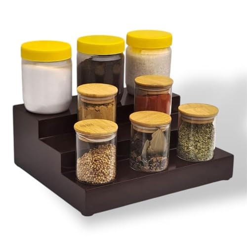 Image of VASIL MART Wood 3 Tiered Spice Rack, 3 Tier Spice Organizer for Cabinet or Kitchen, Stand For Cabinet /Cupboard (Brown)