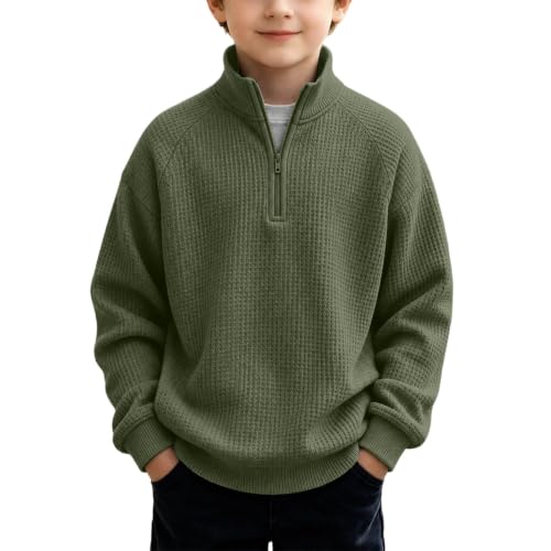 Boys Waffle Knit Quarter Zip Sweatshirts Fashion Long Sleeve Pullover Tops - image 1