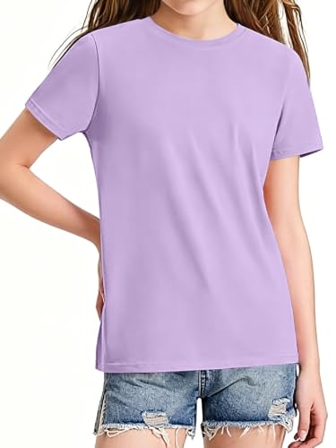 Image of HOTIAN Girls T Shirts 100% Cotton Short Sleeve Tops Kids Summer Casual Crewneck Basic Tees 3-14 Years