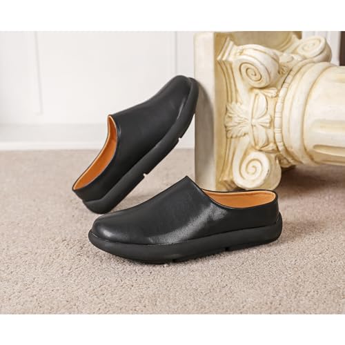 LCQL Men Breathable Slides Slipper Leather Mules and Clog Summer Outdoor Indoor Flat Loafers Size 7-124