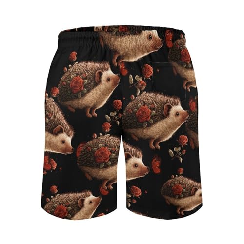Hedgehog Butterfly Mens Swim Trunks Quick Dry Board Shorts Beach Swimwear Bathing Suits3