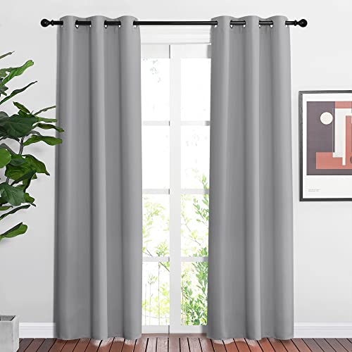 NICETOWN Room Darkening Curtains for Living Room - Easy Care Solid Thermal Insulated Grommet Light Blocking Vertical Drapes for Bedroom (Silver Grey,