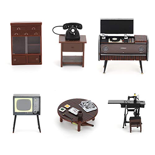 6 pezzi set simulazione mini modello, simulazione in miniatura arredamento casa delle bambole vintage, accessori per mobili in stile giapponese per casa delle bambole 1:18(Set di mobili da 6 pezzi)