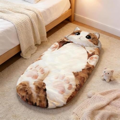Saco de dormir con diseño de gato, saco de dormir suave y lavable para uso interior o camping miniatura 2