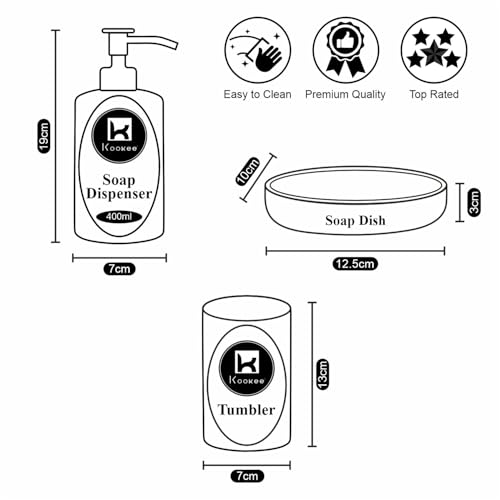 Image of Kookee Ceramic Bathroom Set - Stylish 3 Piece Bath Accessories Kit with Liquid Handwash Soap Dispenser, Toothbrush Holder & Soap Dish - Modern & Designer Decor,Black /Gold (9728)