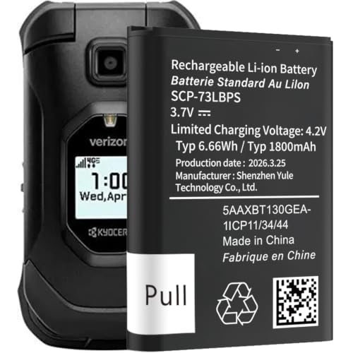 Abtter SCP-73LBPS Battery, [1800mAh] High Capacity Replacement for Kyocera DuraXV Extreme E4810 Verizon Flip Phone