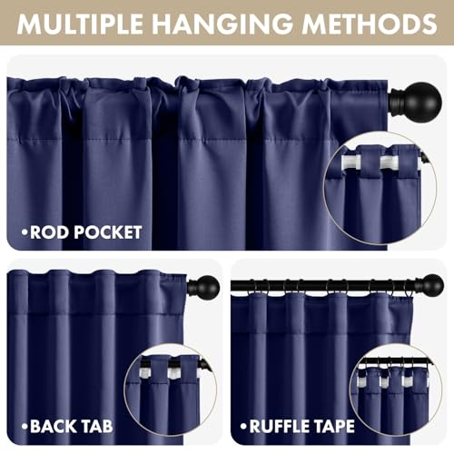 Image of ANRODUO Navy Blue Back Tab Blackout Curtains 84 Inch Long 2 Panels | Rod Pocket,Thermal Insulated Room Darkening Light Blocking Curtains for Living Room Bedroom Privacy,W42xL84