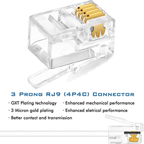 Necables 2Pack Phone Cord For Landline Telephone Cord Handset Cord Curly Cord Coiled Cable Rj9 4P4C Male To Male White #TOP2