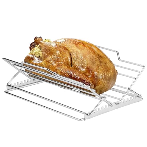 WuCaZRRsy Parrilla for Asar Pollo Ajustable, Parrilla for Asar Plegable De Acero Inoxidable, Soporte En Forma De V for Pavo Y Pollo