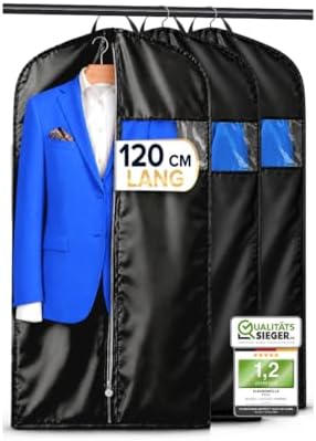 FiRiO® 3x Premium Kleidersäcke mit Reißverschluss I Kleiderhülle I 120x60cm | Schutz vor Motten & Staub I PEVA Schwarz I Atmungsaktive Kleidersäcke für Anzug, Mantel, Jacke & Kleid