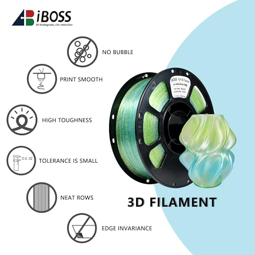 Image of iBOSS PLA Plus Filament 1.75mm+ /- 0.02 mm, 3D Printer Filament Transparent Tri Color Filament with Shiny Glitter, 3D Printing Filament, 1KG /Spool Transparent Sparkling Yellow Blue