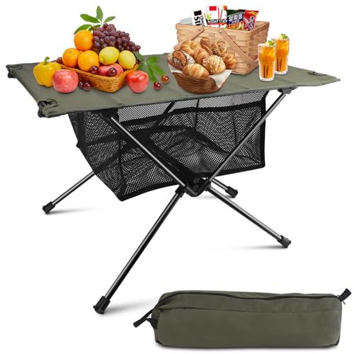 ZEMBSOYA Folding Camping Table, Small Backpacking Table Lightweight Collapsible Outdoor Tables with Mesh Storage and Carry Bag for Picnic, Travel and Outdoor Activities