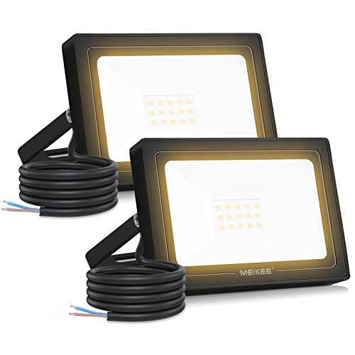 MEIKEE Zewnętrzny reflektor LED 15 W, 1200 lm, super jasny reflektor zewnętrzny, 2700K, ciepła bi...