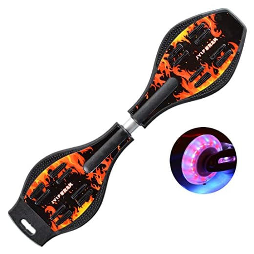 Sumeber Waveboard - Patineta de doble cubierta para niños, tabla de surf callejera, tabla de ruedas con ruedas iluminadas para niños/adolescentes (llama naranja)