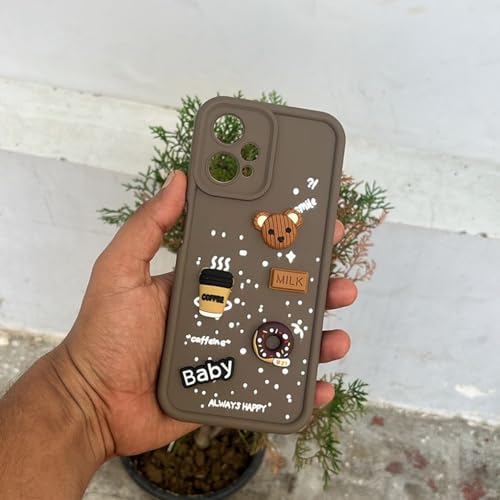 Image of Outlouders Back Cover for Realme 9 4G / Realme 9 Pro Plus 5G | 3D Cartoon Cute Fun Bear | Silicone Full Body Protection Bumper Case (Brown)