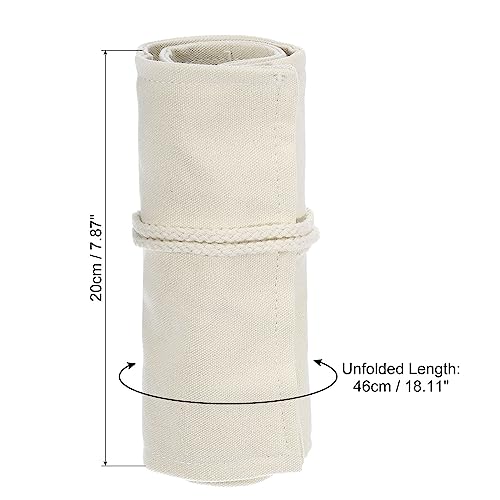 Image of PATIKIL Handmade 36 Slots Roll Up Pencil Case, Canvas Pencil Wrap Pouch Pen Holder Organizer for Artist Drawing Coloring Sketching, White