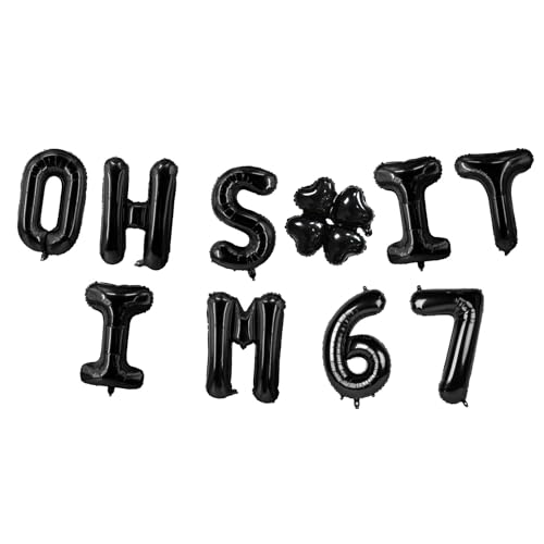 Image of Oh I'm 67! Latex Balloons 16 Inch Black Hallo Sixty Seven Cheers to 67 Years Old Theme Decor for Man Woman Happy 67th Birthday Party Photo Studio Prop Flag Decorations Favors Supplies