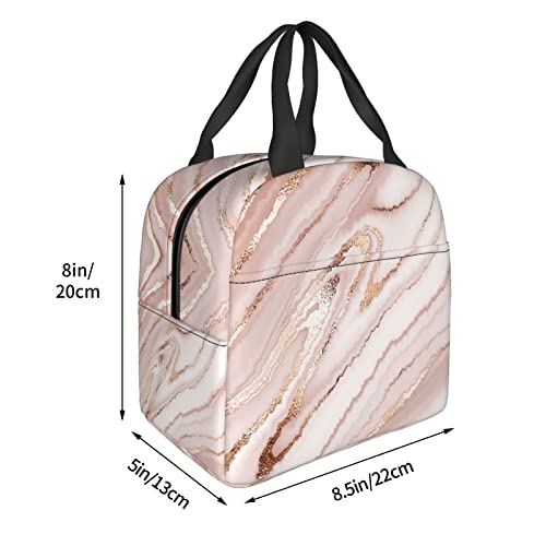 Miaoquhe Lunch Box Reusable Insulation Lunch Bag Pink Marble Rose Gold Glitter Pattern Ice Packs Containers Tote Handbag For Women Men Teens Girls #TOP3