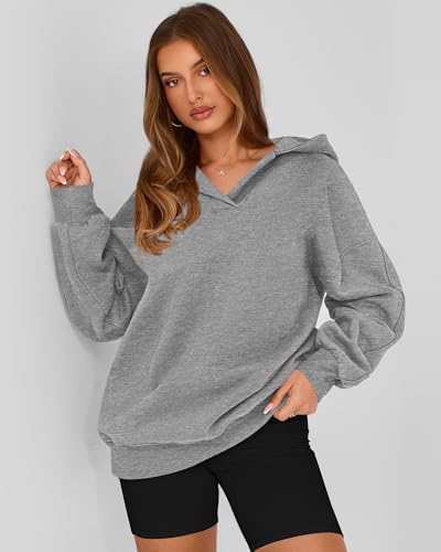 BTFBM Women's Oversized Hoodies Casual Fleece Long Sleeve V Neck Sweatshirts 2025 Trendy Fall Outfits Winter Clothes