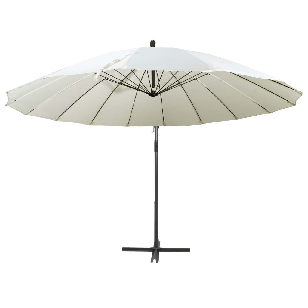 Sombrilla de Jardín con Mecanismo de Manivela y Base Cruzada, 16 Varillas y Poste de Aluminio para Protección UV y Espacio Extra Grande, Tela de Poliéster Impermeable y Fácil