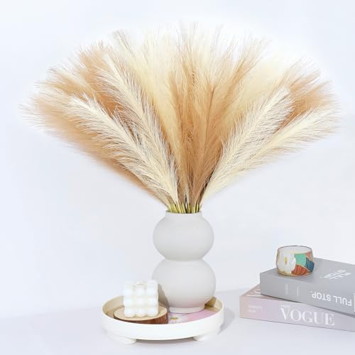 MUUNC Pampas Grass Decor 30 Pcs 21.7 Inch Faux Brown Pampas Grass Bulk Artificial Dried Flowers Small Vase Filler Pompas Grass.