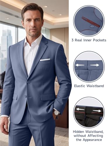 Image of Mens 2 Piece Suit Slim 2 Button Prom Suit Jacket Pants Tuxedo Set