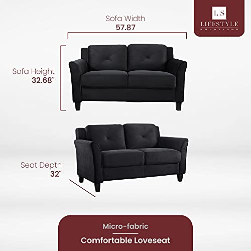 Lifestyle Solutions Grayson Love Seats, 57.87"X32"X32.68", Black #TOP1