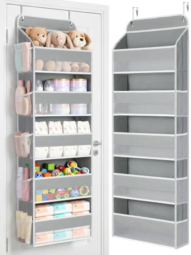 Image of Yecaye Over the Door Organizer, Stuffed Animal Storage, Bathroom Organizers and Storage for Nursery Newborn Baby Essentials Stuff Dorm Room, Widen by 7cm, Deepen by 3cm, Grey 5 Tier Extra-Large